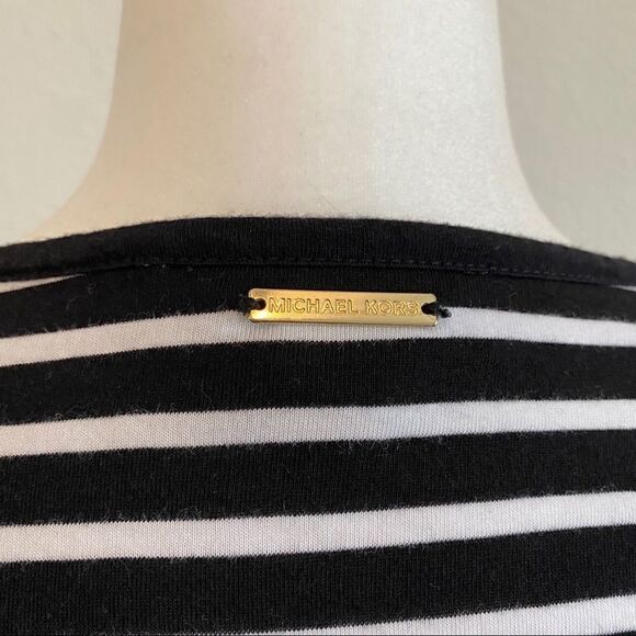 MICHAEL Michael Kors Black Stripe Front Tie 3/4 Sleeve Stretchy Top Large - Picture 8 of 11